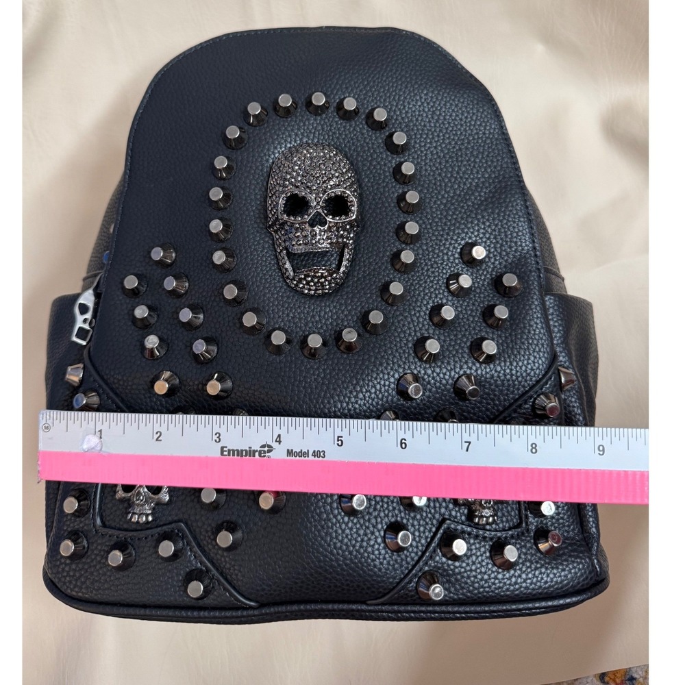 Scarleton Black Studded Skull Vegan Leather Mini Backpack Goth Edgy - Picture 9 of 12